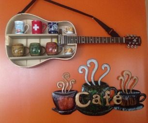 Upcycle Guitar, Guitar Decorations, Guitar Shelf, Ladder Shelf Diy, Ugly Things, Old Guitar, Guitar Crafts, Amazing Furniture, Guitar Diy