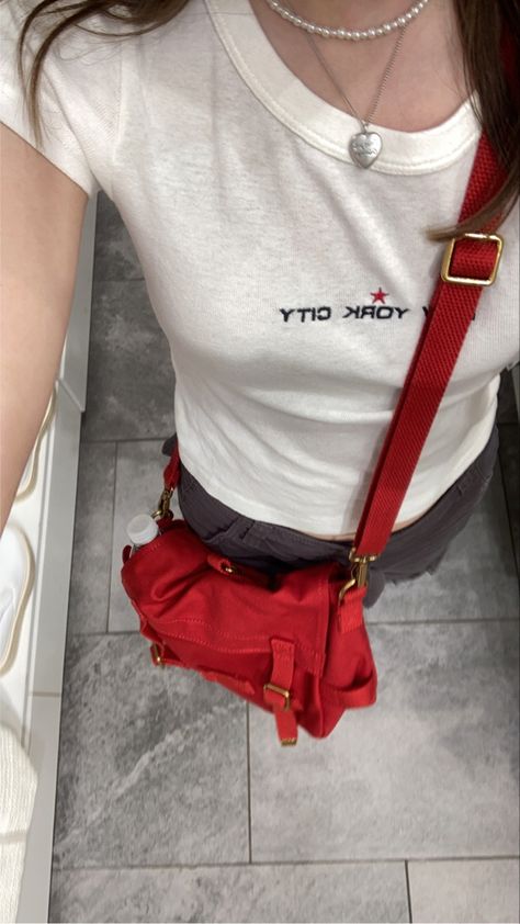 Brandy Melville Messenger Bag, Red Messenger Bag, Shoulder Bag Aesthetic, Pinterest Girlies, Messanger Bag, Purse Outfit, Messenger Purse, Downtown Girl, Bags Aesthetic