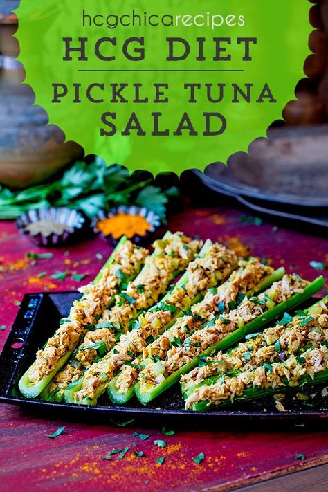 Hcg Snacks Phase 2, Chirothin Recipes Phase 1, Tuna Salad With Pickles, Chirothin Diet, Chirothin Recipes, Slender Wonder, Protein Veggie Meals, Salad With Pickles, Hcg Meals