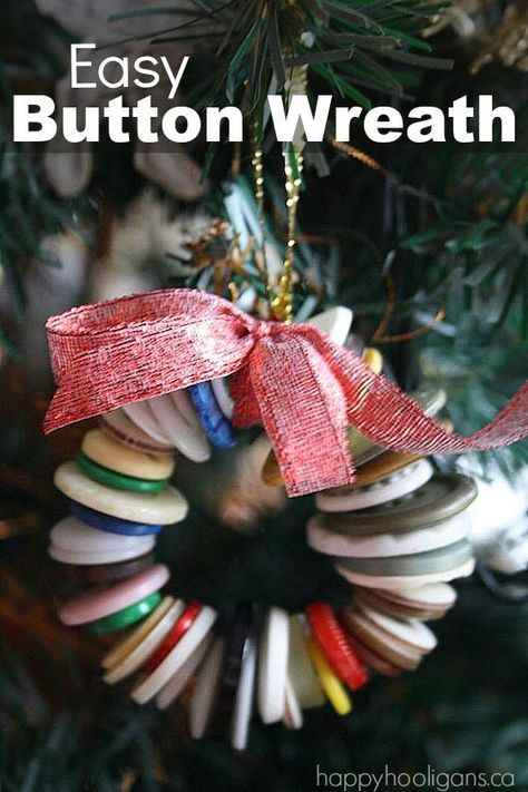 Bust out your button collection!  We're making a simple Button Wreath Ornament for the Christmas tree today! This button wreath ornament is very easy to make, so it's a great Christmas craft for preschoolers.  If you older kids who love sifting  through your button collection though, then a pretty, little button wreath will be a hit with them too! Fine motor skills get a real work out while threading the buttons for this simple ornament.   This It's a great sensory activity too; the colours ... Button Wreath, Christmas Wreaths Diy Easy, Christmas Crafts For Kids To Make, Easy Christmas Crafts, Wreath Christmas, Button Crafts, Noel Christmas, Christmas Wreaths Diy, Christmas Crafts For Kids