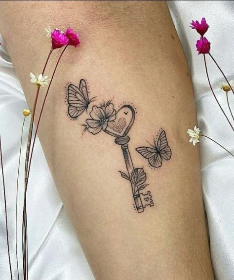 Floral Key Tattoo, Tattoos With Secret Meanings, 99 Tattoo, Key Tattoo Designs, Butterfly Tattoos On Arm, Puzzle Tattoos, Cute Tattoos On Wrist, Key Tattoo, Cute Hand Tattoos