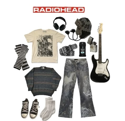 Radiohead Concert Outfit, Radiohead Shirt Outfit, Radiohead Aesthetic Outfits, Radiohead Outfit, Radiohead, Tshirt Outfits, Dream Wardrobe, Grunge Outfits, Outfits Aesthetic