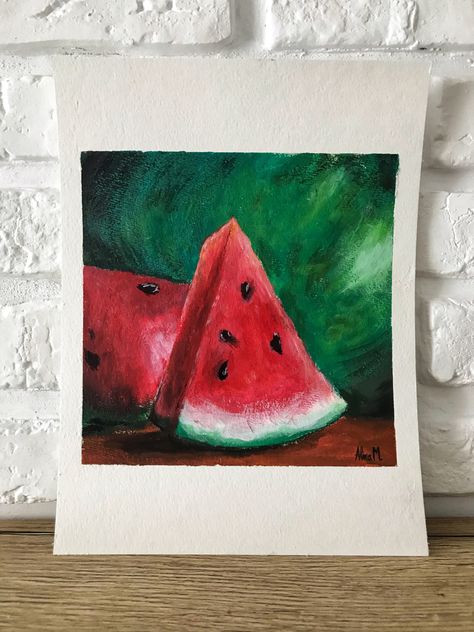 Watermelon Drawing, Mixing Colors, Oil Pastel Art, Food Painting, Fruit Painting, Daily Painting, Pastel Art, Abstract Painting Acrylic, Cool Paintings