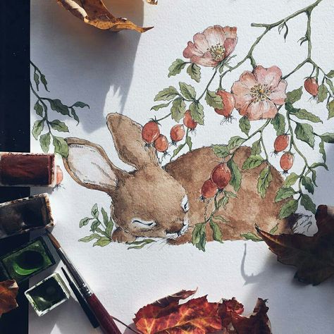 kasiags instagram Cottage Core Drawings, Bunny Watercolor, Vintage Illustration Art, Art Tutorials Watercolor, Blossoms Art, Art Diary, Art Sculpture, Watercolor Artists, Art Inspiration Painting