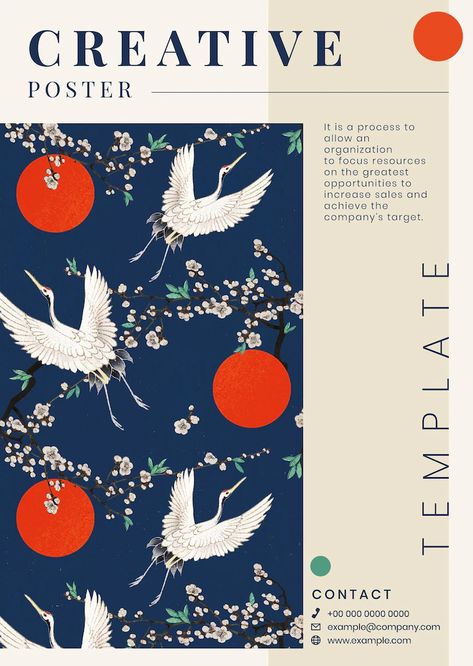 Free Vector | Free vector japanese style vector poster editable template, remix of artwork by watanabe seitei Poster Text, Poster Exhibition, Poster Japanese, Japanese Poster Design, Design Art Drawing, Vector Poster, Art Exhibition Posters, Traditional Japanese Art, Poster Design Inspiration