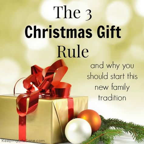 This is a great family tradition to start! The 3 Gift Rule - Keeping Life Sane Affordable Christmas Gifts, Frugal Christmas, Traditions To Start, Diy Christmas Gift Ideas, Kitchen Christmas Gifts, Family Gift Ideas, Christmas On A Budget, What Is Christmas, Family Tradition