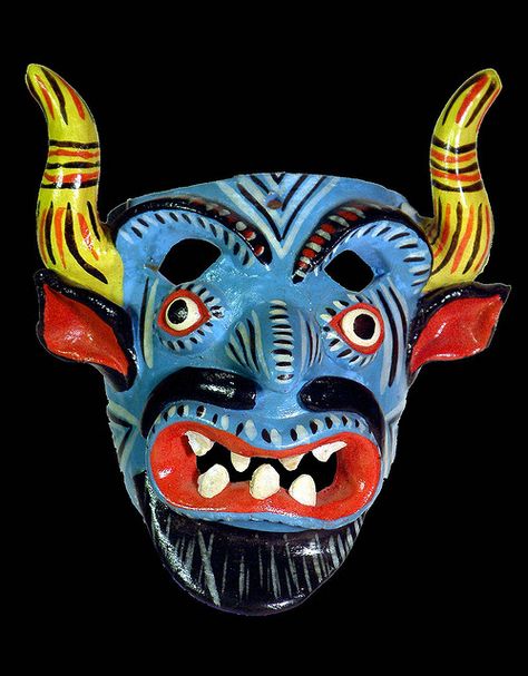 Mexican Clay Devil Mexican Masks, Mexican Mask, Devil Mask, Maya Art, Antique Porcelain Dolls, Arte Folk, Naive Illustration, Mexico Art, Animal Masks