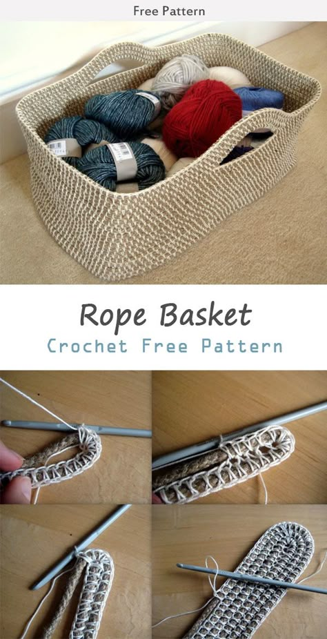 Rope Basket Crochet Free Pattern #freecrochetpatterns #baskets Diy Crochet Rope Basket, Crochet Storage Baskets, Crochet Basket Pattern Free, Basket Crochet, Crochet Storage, Rope Baskets, Crochet Baskets, Basket Pattern, Crochet Rope