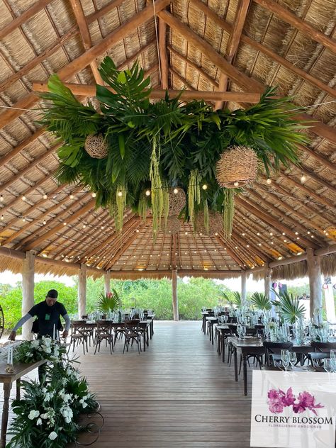 Tropical Wedding Ceiling Decor, Tropical Ceiling Decor, Island Themed Wedding, Tropical Wedding Venue Ideas, Tropical Glam Wedding, Tropical Glam, Wedding Ceiling, Wedding Color Pallet, Tropical Interior