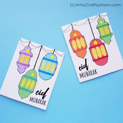 Diy Eid Gifts, Eid Greeting Cards, Ramadan Wishes, Printable Tags Template, Eid Card Designs, Cardstock Crafts, Eid Mubarak Card, Ramadan Kareem Decoration, Ramadan Kids