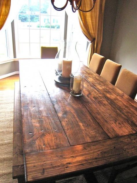 How to Make a DIY Farmhouse Dining Room Table: Restoration Hardware Knockoff » ForRent.com : Apartment Living Blog Diy Farm Table, Reclaimed Dining Table, Farmhouse Dining Room Table, Diy Farmhouse Table, Farmhouse Dining Room, Farm Table, Farmhouse Dining, Barnwood, Farmhouse Table