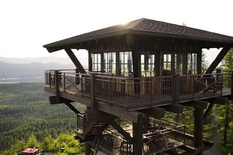 into-the-forest-tower Watchtower House, Fire Watchtower, Treehouse House, African Houses, Fire Lookout Tower, Ranger Station, Fire Lookout, Fire Tower, Lookout Tower