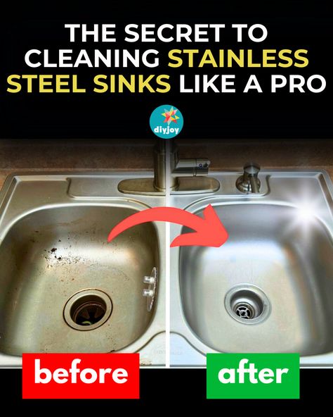 Make your dull and dirty kitchen sink sparkly clean again with the help of this step-by-step cleaning tutorial from a professional cleaner! Stainless Steel Cleaner Sink, How To Clean Stainless Steel Sink, Clean A Stainless Steel Sink, Kitchen Sink Cleaner, Cleaning Stainless Steel, Giant Bubble Wands, Drink Covers, Dirty Kitchen, Stainless Sink