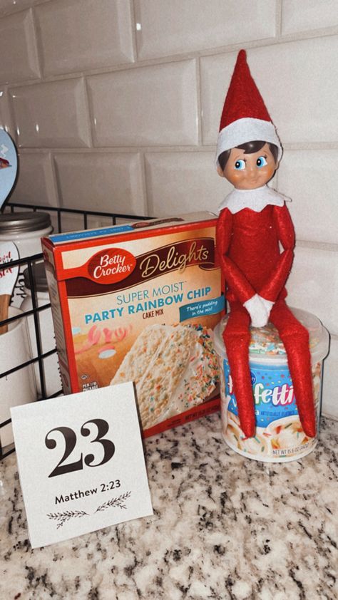 Elf On The Shelf December Birthday, Elf On The Shelf Christian, Elf On Shelf Christian Ideas, Elf On The Shelf Jesus Style, Elf On Shelf Birthday, Elf On The Shelf Christian Ideas, Elf Birthday Ideas, Elf On The Shelf Baking Ideas, Birthday Elf On The Shelf Ideas