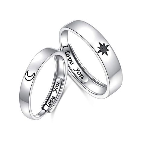 2PCS 925 Sterling Silver Adjustable Rings Couples Promise Engagement Rings for Him and Her Set Sun and Moon and Stars I Love You Rings Engagement Rings For Him, Sun And Moon And Stars, Rings For Him And Her, Rings For Him, I Love You Ring, Matching Promise Rings, Cute Promise Rings, Engagement Ring For Him, Sun And Moon Rings