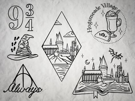 Harry Potter Flash Tattoos, Hogwarts, Hogsmeade, and Platform 9 and 3/4 28 Tattoo, Bow Tattoo Designs, Citate Harry Potter, Hp Tattoo, Art Harry Potter, Coffee Tattoos, Bow Tattoo, Harry Potter Tattoos, Harry Potter Tattoo