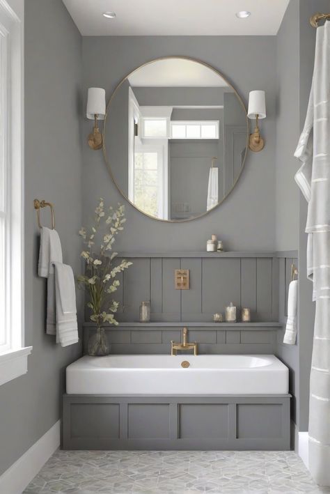 Welcome to a daily routine of an interior designer transforming bathrooms with SW Gauntlet Gray (7019) for a sophisticated and serene vibe. Dive into sleek, stylish decor inspiration! #Ad #homedecor #homedesign #bathroom #Painthome interiorarchitecture best Wall Colors for Bathroom Colors Bright Room Colors best colors combinations bathroom bathroom Remodeling Modern Paint Colors 2024 Color For Bathroom Walls, Sw Gauntlet Gray, Paint Colors 2024, Bright Room Colors, Trendy Apartment Decor, Best Wall Paint, Bathroom Wall Colors, Best Wall Colors, Gauntlet Gray