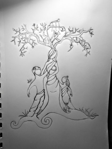 Ancestor Drawing, Mother And 3 Kids Tattoo, Mother And 3 Children Tattoo, Motherhood Tattoos Unique 3 Kids, Mom Of Three Tattoo Ideas, Symbols For Mother, Drawing For Mother, Mother Tree Tattoo, Mother Children Tattoo Ideas