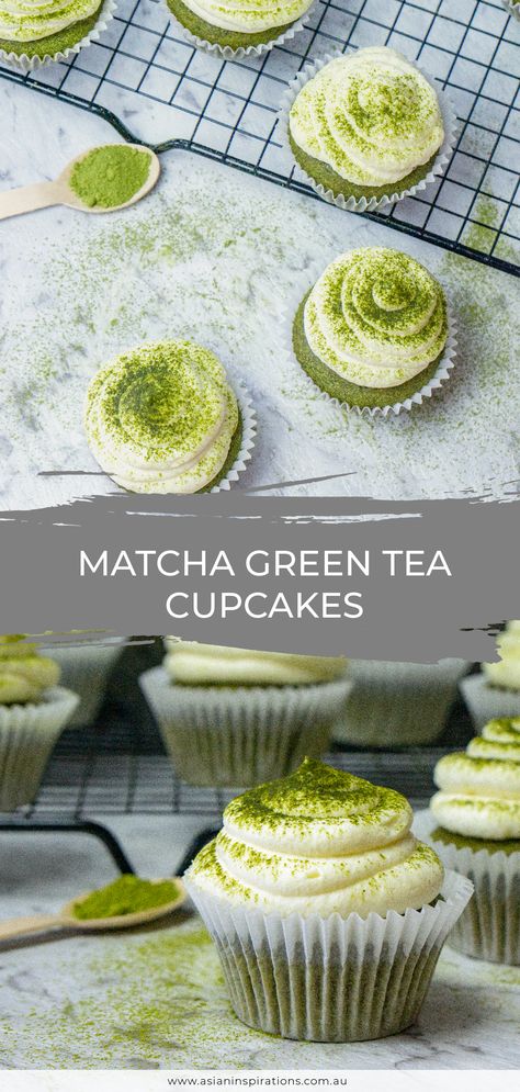 Matcha Whipped Cream Frosting, Japanese Cupcakes, Cupcakes With Whipped Cream Frosting, Matcha Dessert Recipes, Green Tea Cupcakes, Matcha Cupcakes, Tea Cupcakes, Cinnamon Tea Cake, Matcha Recipes