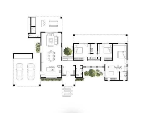 Villa Tropical Modern, 40 Sqm House Plan, Home Plan Drawing, Atrium House, Bedroom Plan, Building House Plans Designs, Modern Barn House, Architectural Floor Plans, Architectural Design House Plans