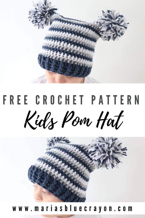 Bulky Yarn Hat Patterns Crochet, Crochet Pompom Hat, Infant Hats Crochet, Crochet Hats With Chunky Yarn, Sack Hat Crochet Pattern, Kid Crochet Hat, Crochet Toddler Hats Free Pattern, Crocheted Hats For Kids, Crochet Character Hats Free Pattern Kids