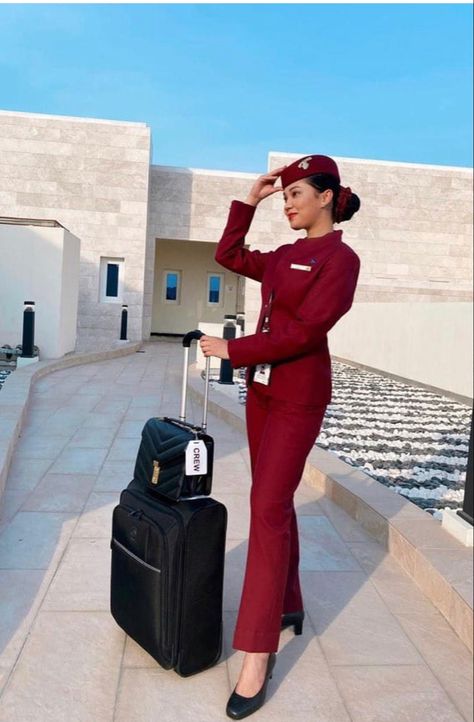 Aviation Uniform Women, Stewardess Uniform Flight Attendant, Airhostess Aesthetic, Air Hostess Aesthetic, Air Hostess Outfit, Airhostess Uniform, Qatar Airways Cabin Crew, Air Hostess Uniform, Airline Attendant