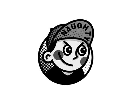 NAUGHTY by Sandro Laliashvili #Design Popular #Dribbble #shots Man Logo Design, Logo Character, Character Logo, Logo Face, Graphic Tshirt Design, A4 Poster, Badge Design, Vintage Cartoon, Illustration Character Design