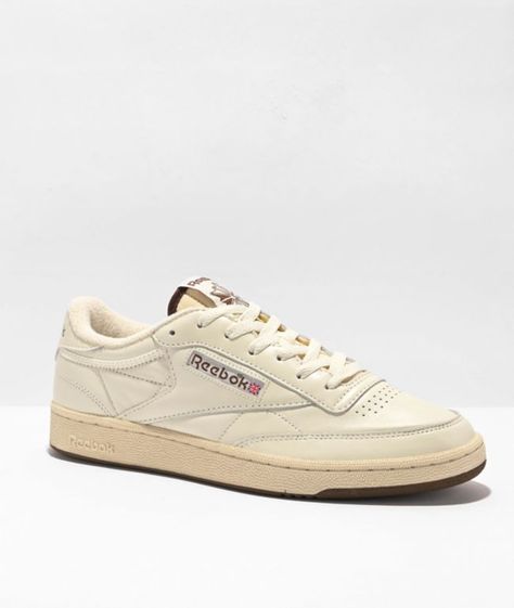 Reebok Club C 85 Vintage Chalk & Brown Shoes Reebok Shoes Vintage, Brown Reebok Shoes, Brown And White Sneakers, Rebox Shoes, Club C 85 Reebok, Reebok Club C 85 Outfit, Club C 85 Outfit, Vintage Tennis Shoes, Reebok Club C Vintage