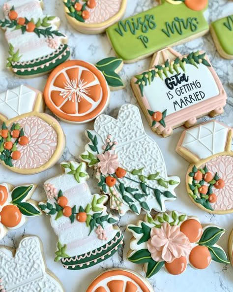 Orange Theme Cookies, Citrus Wedding Cookies, Citrus Decorated Cookies, Aperol Spritz Bridal Shower Theme Cookies, Citrus Theme Cookies, Citrus Cookies Decorated, Citrus Sugar Cookies, Citrus Bridal Shower Cake, Citrus Theme Cake