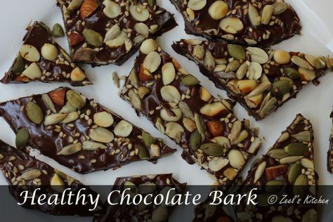 Healthy Chocolate Bark is made from good quality dark chocolate and loaded with the goodness of roasted nuts and seeds. Whenever you are craving some sweets but looking for some healthy bytes, you must try this Chocolate Bark with Roasted Nuts and Seeds. Bark Healthy, Make Ahead Side Dishes, Nuts And Seeds Recipes, Banana Shake Recipe, Chocolate With Nuts, Mediterranean Diet Foods, Poha Recipe, Chocolate Bark Recipe, Beetroot Salad