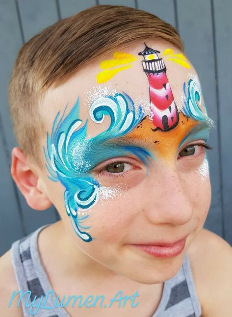 Waves Face Paint, Wave Face Paint, Easter Face Paint, Eye Face Painting, Face Painting Easy, Ocean Kids, Eye Makeup Pictures, Face Painting Designs, Kids Makeup