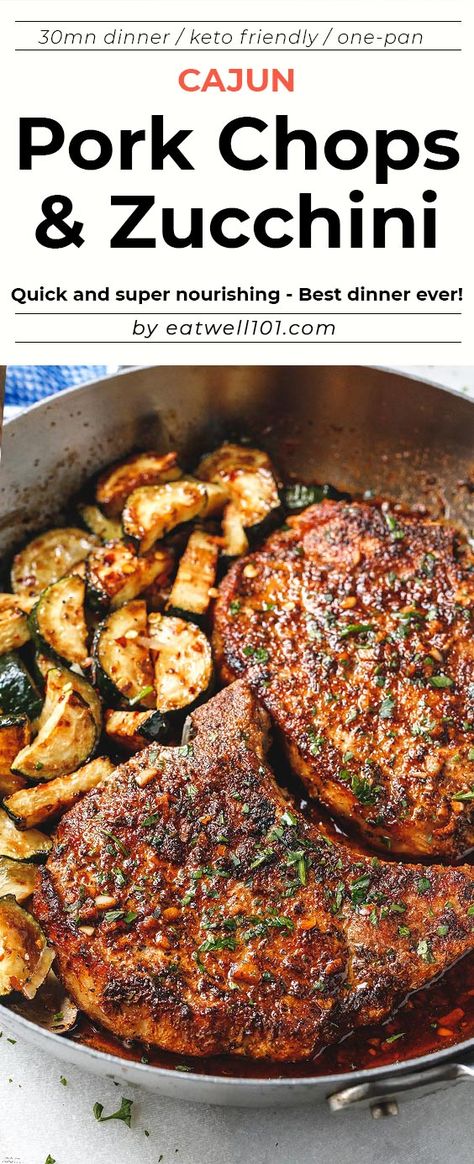 Cajun Pork Chops Recipe with Zucchini - #pork #chops #reicpe - These delicious cajun pork chops are tender with crispy edges - You'll love the flavors! - #recipe by #eatwell101 Cajun Pork Chops, Paleo Pork Recipes, Recipe With Zucchini, Cajun Pork, Garlic Zucchini, Pork Steak Recipe, Easy Cajun, Paleo Pork, Cooking Pork Chops