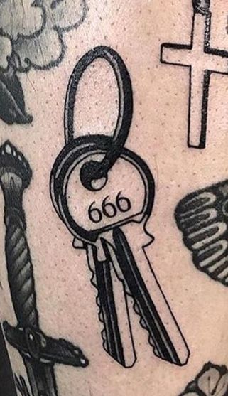 Hotel california? The Black Keys Tattoo, Hotel Key Tattoo, Grey 59 Tats, Elevator Tattoo, Hotel California Tattoo, Peekaboo Tattoo, Sun God Tattoo, Key Tattoo Ideas, The Shining Tattoo