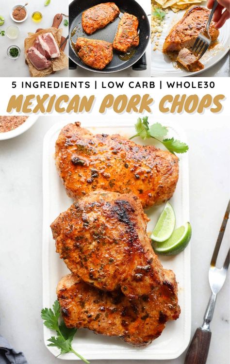 These Mexican Pork Chops are juicy, tender, and so easy to make with just 5 simple ingredients! Inspired by the authentic flavors of Mexico, these are a simple and delicious version to create at home! Tex Mex Pork Chops, Taco Pork Chops, Carnitas With Pork Chops, Pork Steak Mexican Recipes, Mexican Pork Chops Crock Pot, Southwest Pork Chops, Sazon Pork Chops, Pork Chop Tacos Mexican, Boneless Pork Chop Recipes Mexican