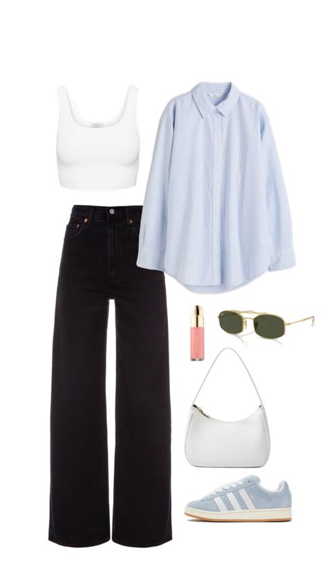 Spring outfit idea, fashion inspiration, fit inspo, wide leg jeans, blue adidas campus,stripped shirt, purse Shirt - https://amzn.to/3UxGpZt Jeans - https://amzn.to/4bxnk0p Top - https://amzn.to/3URM6BJ Shoes - https://amzn.to/3UxGhZZ Bag - https://amzn.to/3JO97QR Accessories - https://amzn.to/3WybWx4 https://amzn.to/3WsVy0J Wide Leg Spring Outfit, White Jeans Navy Top Outfit, Stripped Tops Outfits, Blue Wide Leg Jeans Outfit, Long Legs Outfit, Campus Outfit Ideas, Blue Adidas Campus, Navy Top Outfit, Outfit Wide Leg Jeans