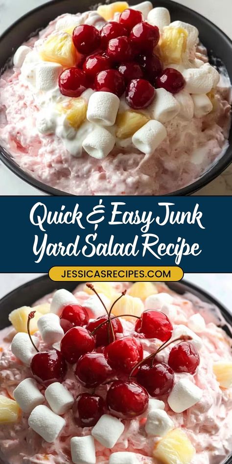 Need a quick and easy lunch? This Junk Yard Salad is ready in minutes! #junkyardsalad #quicksalad #easyrecipe #saladrecipe #lunchideas Quick Salads, Junk Yard, Salads Recipes, Vanilla Pudding Mix, Cherry Pie Filling, Vanilla Pudding, Easy Lunch, Easy Lunches, Cherry Pie