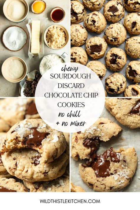 Ooey, gooey, chewy, buttery, and so irresistible, these Sourdough Discard Chocolate Chip Cookies will become your new favorite way to use sourdough discard! My easy, no-mixer, no-chill recipe combines the perfect ratio of ingredients to ensure a soft, chewy cookie (no cakey cookies here!) with plenty of melty chocolate puddles. #sourdoughdiscardrecipes #sourdoughdiscardchocolatechipcookies #sourdoughdiscardcookies Sourdough Discard Chocolate Chip Oatmeal Cookies, Chocolate Chip Discard Cookies, Discard Cookies Easy, Easy Sourdough Chocolate Chip Cookies, Sourdough Discard Cookies Easy, Discard Sourdough Chocolate Chip Cookies, Chocolate Chip Sourdough Cookies, Discard Sourdough Cookies, Easy Sourdough Discard Desserts