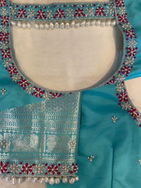 Silver Aari Work Blouse Simple Design, Silver Aari Work Blouse, Silver Maggam Work Blouse Designs, Silver Work Blouse, Blouse Design Wedding, Simple Maggam Work Blouse, Simple Maggam Work, Wedding Blouses, Green Blouse Designs