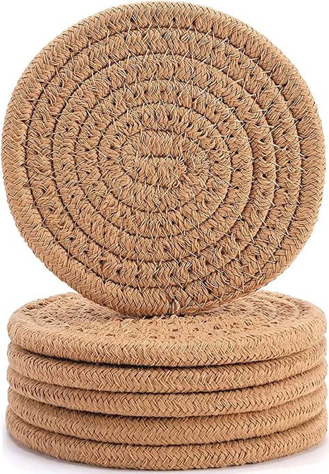 Amazon.com: 6Pcs Coasters for Drinks, ABenkle Stylish Handmade Braided Woven Drink Coasters for Coffee Table (4.3inch), 100% Cotton Super Absorbent Round Coasters, Housewarming Gift for Home Decor : Home & Kitchen Silicone Coasters, Absorbent Coasters, Bar Coasters, Furniture Scratches, Stone Coasters, Ceramic Coasters, Kitchen Gift, Great Housewarming Gifts, Practical Gifts