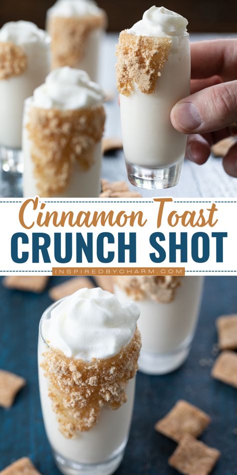 Get ready for a fun twist on your usual holiday drink recipe with this cinnamon toast crunch shot recipe! This creamy, sweet cinnamon shot drink is perfect for festive gatherings. Pin this easy Christmas cocktail to make and impress your guests! Cinnamon Toast Crunch Shots, Cinnamon Toast Crunch Drink, Easy Christmas Cocktail, Cinnamon Toast Crunch Shot, Popular Alcoholic Drinks, Christmas Cocktails Easy, Unique Cocktail Recipes, Cereal Flavors, Adult Beverages Recipes