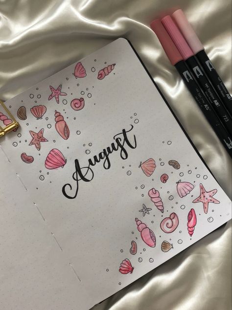 August Bullet Journal cover by @had.aylin (tiktok,insta) August Bullet Journal Cover Ideas, August Bujo Cover Page, August Journal Cover, August Bullet Journal Cover, August Bullet Journal, Journal Banner, Journal August, Bullet Journal August, Journal Goals