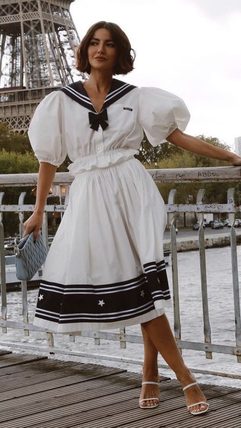 Sailor Astethic, Sailor Outfit For Women, Sailor Dress Women, Marine Dress, Sailor Outfit, Alexandra Pereira, Vintage Fashion 1930s, Nautical Outfits, Sailor Fashion