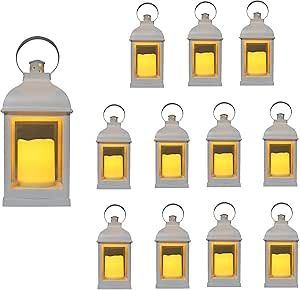 Just in Time for Winter (12 Pc Set) 10" Decorative Lanterns with Flameless LED Lighted Candle, 5 Hr Timer, Antique Look Indoor Outdoor Home, Garden, Weddings - White. includes Bonus String Lights! Decorative Lanterns, Indoor Lanterns, Lantern Candle Decor, Garden Weddings, Led Lantern, Novelty Lighting, Outdoor Home, Flameless Candles, Lanterns Decor