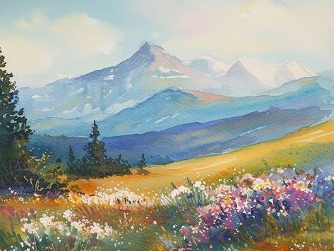 👀 Spring Flowers Painting Rocky Mountains Watercolor Art Print Colorado Landscape Wall Art Pine Print  - multiple sizes to choose from 👀 Dive into the enchanting beauty of the "Spring Flowers Painting" - a captivating watercolor art print that skillfully captures the essence of the Rocky Mountains in Colorado. This artwork adds a touch of natural elegance to your wall decor, bringing the vibrant spirit of spring into your living spaces. 🌈 **Title "Spring Flowers Painting" 🌈 **Print Reproduct Watercolor Paintings Nature Landscapes, Colorado Watercolor Painting, Colorado Mountains Painting, Landscape Paintings Horizontal, Spring Watercolor Painting, Spring Flowers Painting, Colorado Watercolor, Watercolor Mountain Landscape, Mountain Painting Acrylic