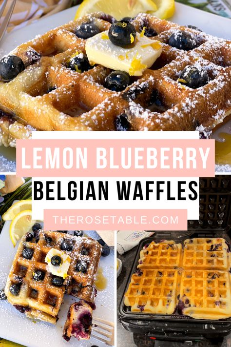 Blueberry Lemon Waffles, Lemon Waffles Recipe, Blueberry Belgian Waffles, Flavored Belgian Waffle Recipe, Spring Waffles, Summer Waffles, Blueberry Waffle Recipe, Lemon Waffles, Blueberry Waffles Recipe