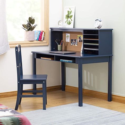 AmazonSmile: Guidecraft Children’s Media Desk and Chair Set Navy: Student's Study, Computer and Writing Workstation with Hutch and Shelves, Wooden Kids Bedroom Furniture: Furniture & Decor Kids Writing Desk, Childrens Desk And Chair, Kids Desks, Reading Desk, Blue Desk, Desk And Chair, Modern Office Design, Kids' Desk, Kid Desk