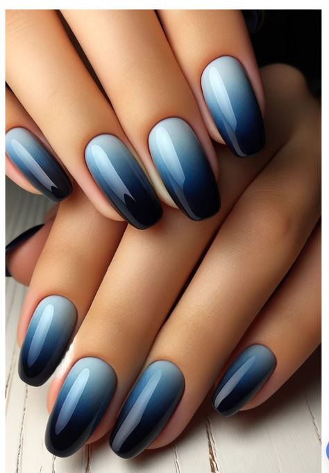 Nails 2024 Blue, Ombré Blue Nails, Nail Blue Design, Denim Nails Ideas, Blue And Black Nails Designs, Nail Art Designs Blue, Blue Ombre Nail Designs, Ombre Nails Blue, Blue Nail Polish Designs