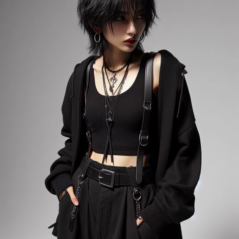 Goth Street Fashion, Boots Aesthetic, Wolfcut Hair, Techwear Fashion, Fashion Dark, All Black Looks, Dark Outfits, Leather Jacket Outfits, Dark Wear