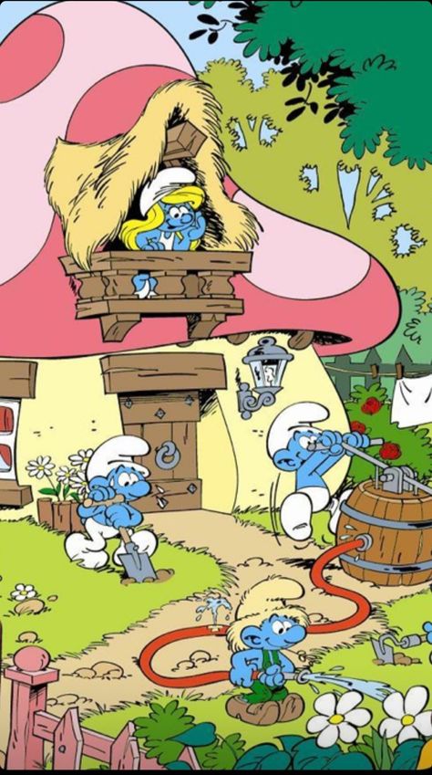 Smurf Aestethic, Smurf Wallpapers Aesthetic, The Smurfs Aesthetic, Smurfette Wallpaper, The Smurfs Wallpaper, Smurfs Wallpaper, Smurf Background, Smurfs Drawing, The Smurfs Cartoon