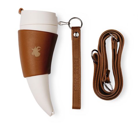 GOAT Mug Original in Brown Faux Leather $29.50, goat-story.com| VIE Magazine: The Modern Minimalist Issue July/August 2016 | C'est La VIE: Curated Collection | A Minimalist Dream Goat Story, Goat Horns, Drinking Horn, Thermos Flask, Drinking Horns, Thermal Mug, Thermos Cup, Vacuum Cup, Color Cafe